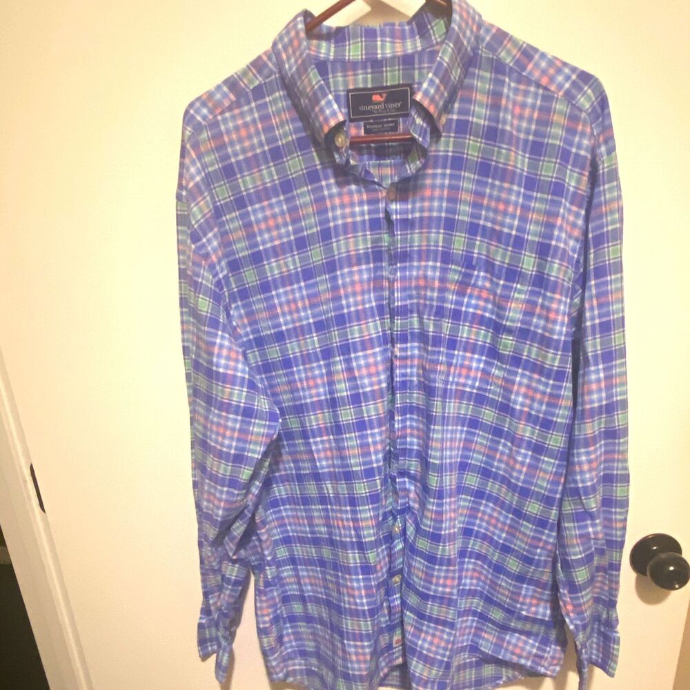 Vineyard Vines Murray Shirt XL Plaid Blue Green Pink Long Sleeve Cotton